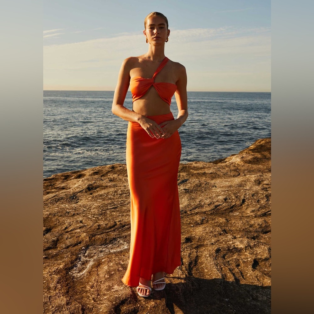 NWT Peppermayo Hidden Oasis Satin Maxi SKIRT - Tangerine